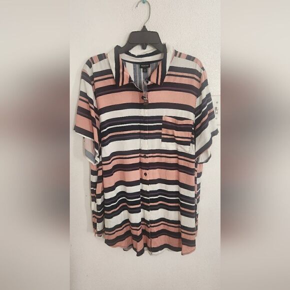 NWT Torrid Pink Multicolor Striped Challis Button Down Shirt Size 3x - Picture 9 of 10